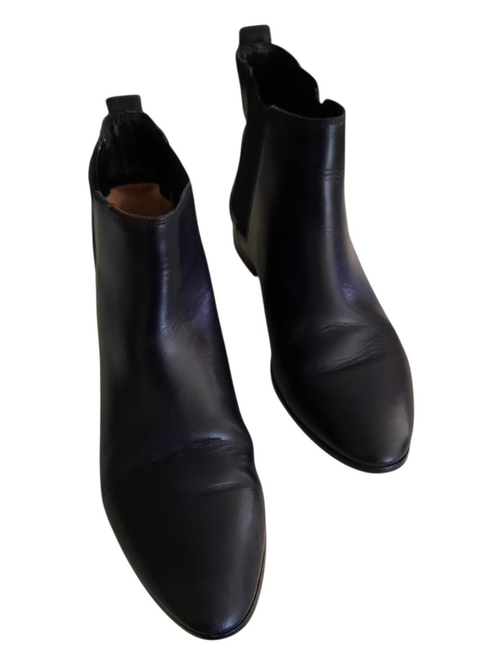 J. CREW Black Leather Pull-On Chelsea Ankle Boots #AQ659 w/Almond Toes Sz 7